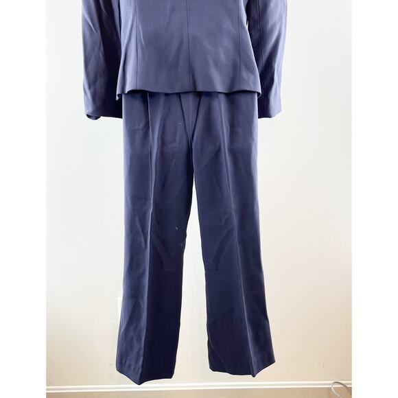 John Meyer Two Piece Wool Blend Pant Suit Blazer Wide Leg Trousers Navy Blue - Picture 15 of 16